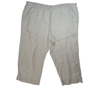 J. Jill Women’s 3X Linen Cropped Pants Beige Pull-On Elastic Waist Comfort Casua